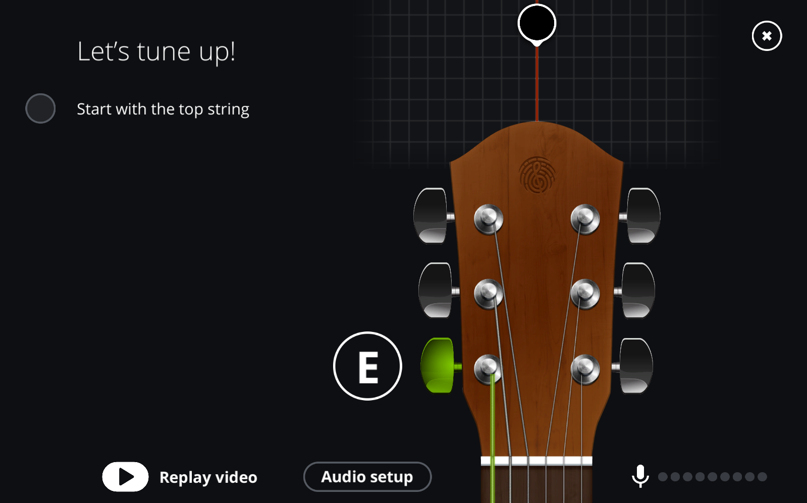 Testing instrument input (guitar) Yousician support